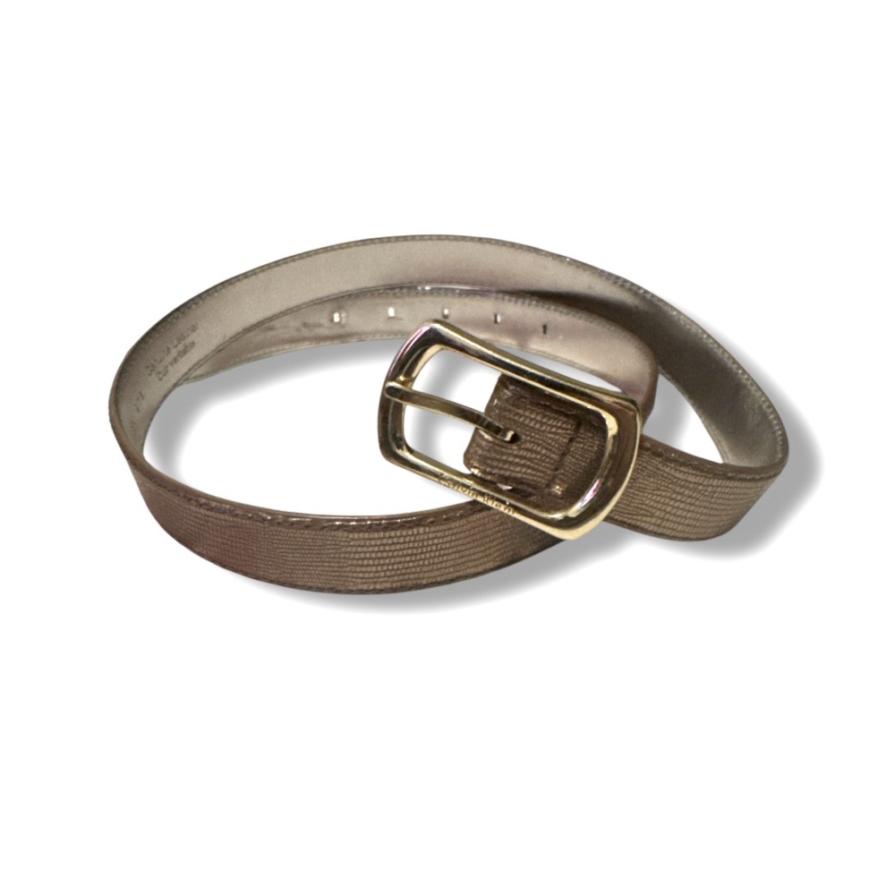 CALVIN KLEIN Bronze Metallic Gold Buckle Genuine Leather Belt Sz S